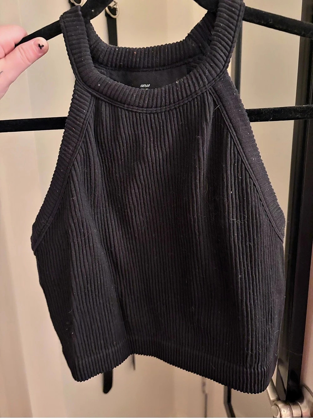Aerie Black Ribbed High Neck Tank Top
